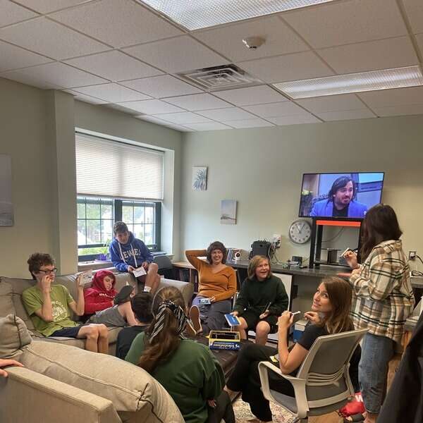 Group meeting in casual office setting